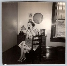 Vtg Snapshot Woman On Phone In Living Room 1940s