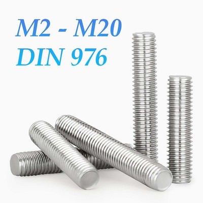 M2 M2.5 to M20 A2 Stainless Steel Threaded Rod Full Thread Studding Bar DIN 976