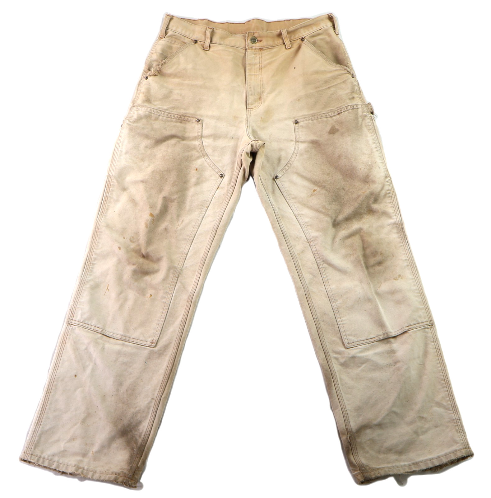 CARHARTT B136 남성용 34 x 32 브라운 캔버스 덕 더블 니 팬츠 (디스트레스드)