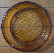 Ashtray Cigar Pipe 8" Amber Glass Vintage Crosshatch Diamond Mid Century Modern