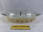 Vintage 50s Pyrex Dandelion Divided Casserole Dish W/ Lid 1.5 Quart