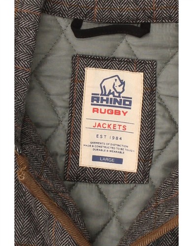 VINTAGE Mens Quilted Jacket UK 40 Large Grey Herringbone Wool CO08 - Picture 4 of 4