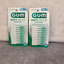 GUM Soft Picks Original Dental Picks 2 100 Count Packs On The Go Case