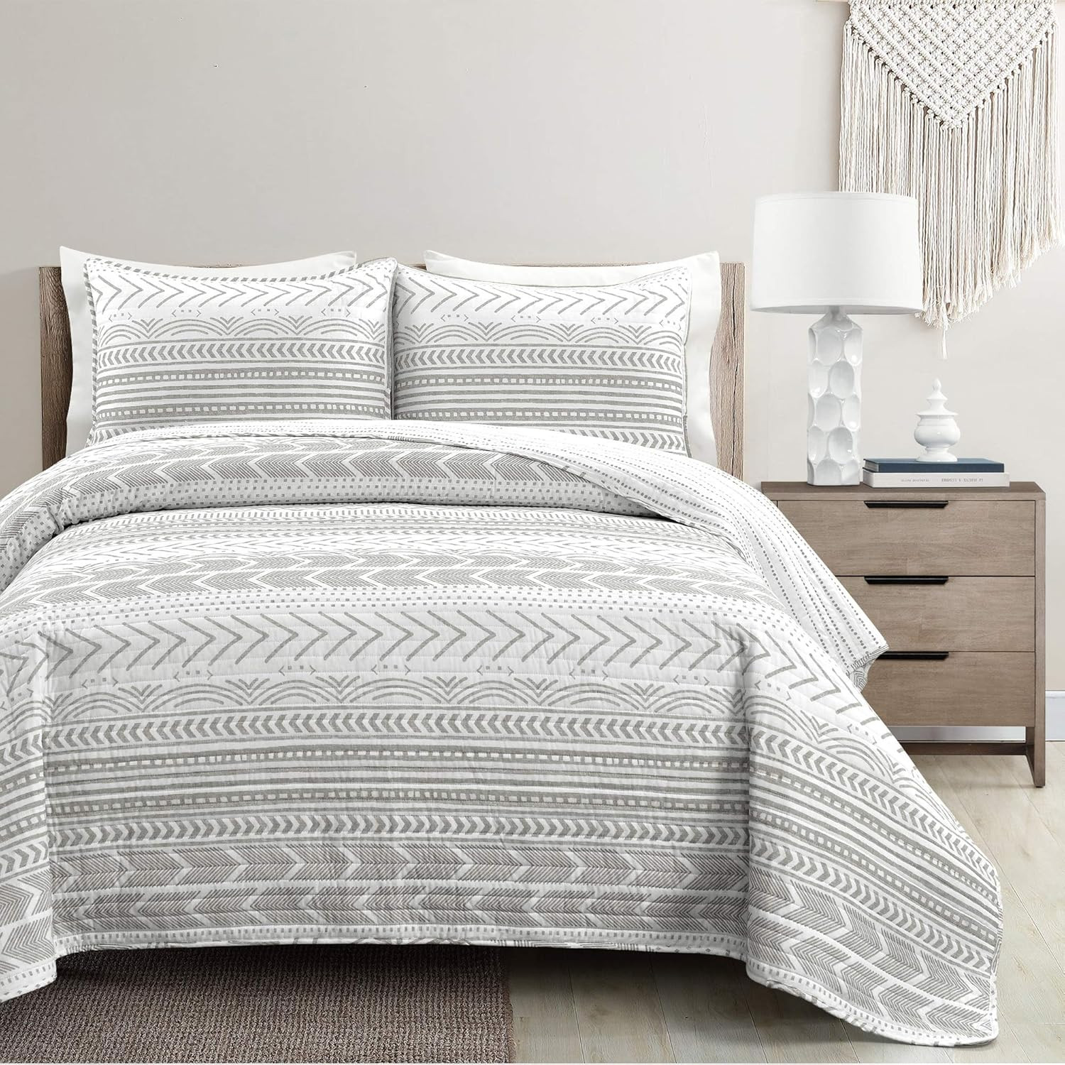 Full Queen Gray White 3pc