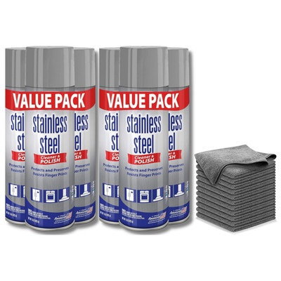 6 Pack Sprayway Stainless Steel Cleaner 15oz Foam + 10 Grey Microfiber Clothes