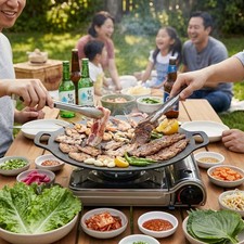 Non-Stick Korean Cast Iron Grill Pan BBQ Grid...