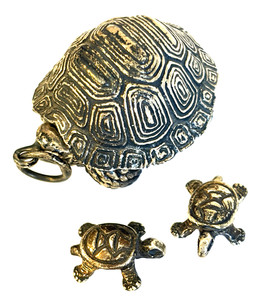STERLING SILVER Turtle / Tortoise Trinket Box LOCKET Pendant w/2 Babies-RARE Vtg