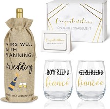 Engagement Gifts for Couples, Boyfriend and Girlfriend Wine Glass Engaged Set