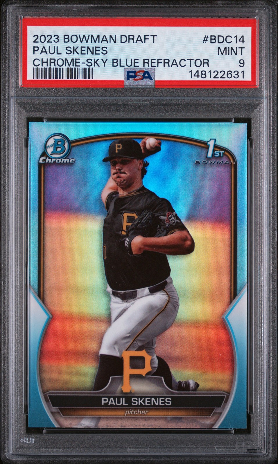 2023 BOWMAN DRAFT CHROME-SKY BLUE REFRACTOR #BDC14 PAUL SKENES PSA 9