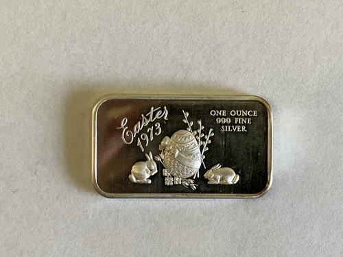 1973 Easter-Egg & Bunny Ingot Bar 1 Troy oz.999 Fine Silver by Madison Mint