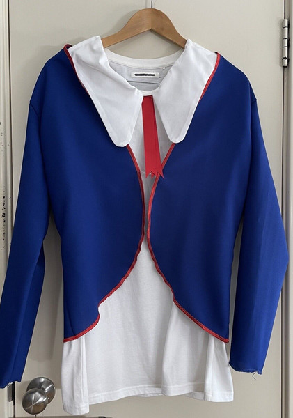 Granny Costume Blue Elastic Waist skirt + Jacket + White T-shirt w Collar Size M