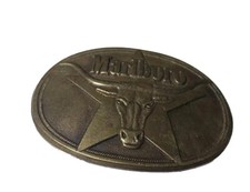 Vintage 1987 Marlboro Solid Brass Belt Buckle Longhorn Philip Morris