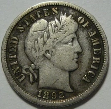 = 1892-S VF BARBER DIME, Nice Details, Better Date, FREE Shipping