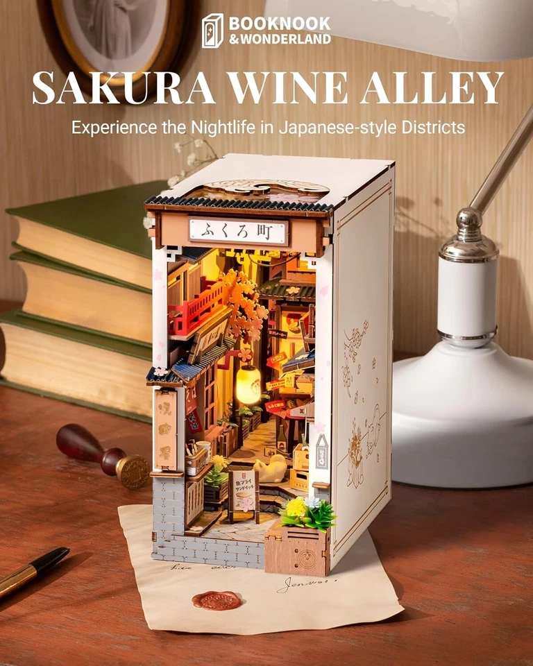 Rolife DIY Book Nook Sakura Wine Alley Wooden Bookshelf Miniatures Kit Xmas Gift - image 2 of 4