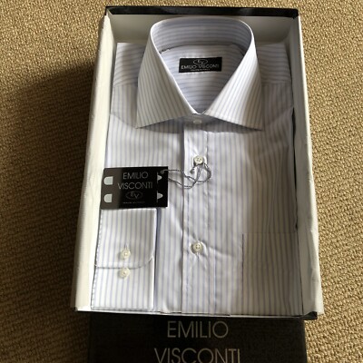New EV Mens100%Cotton Shirt,WithTag,Size15.5USA(EU39)Stripes.Made In Italy.