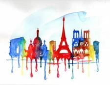 Original painting on paper, PARIS, landscape, signed, 12"x 9", watercolor
