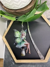 4.5” Handmade Silver-tone Metal Hook Bookmark With 3” Acrylic Fairy 245