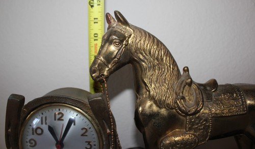 Vintage Brass Horse Electric Mantel Clock Western Cowboy Style non working clock - 第 4/17 張圖片