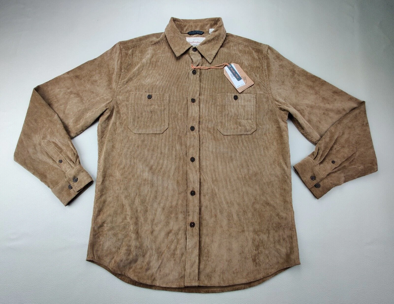Weatherproof Original Men's Large Brown Button Up Long Sleeve Corduroy Shirt