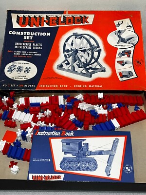Vintage Construction Uni-Blocks Set System No.2 - Vanguard Toy Co. w manual