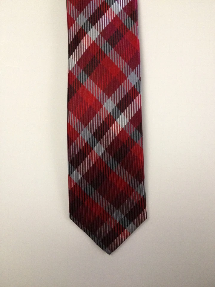 Nick Cannon мужской 100% шелк, классический, красный клетчатый галстук новый с Ярлыками  - Изображение 3 из 3