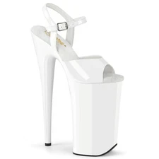 PLEASER BEYOND-009 Women's White Patent 10" Heel Platform Ankle Strap Shoes
