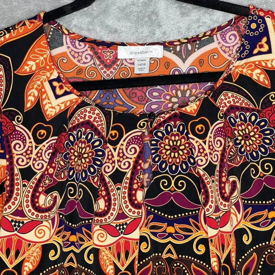 Camisa Top Dressbarn 14 16 XL Naranja Rojo Cachemira Cuello Redondo Manga Corta Elastizada Foto 3 de 4