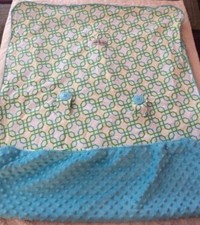Carseat Canopy Boys White Green Bright Blue Geometric Minky Fleece Cover