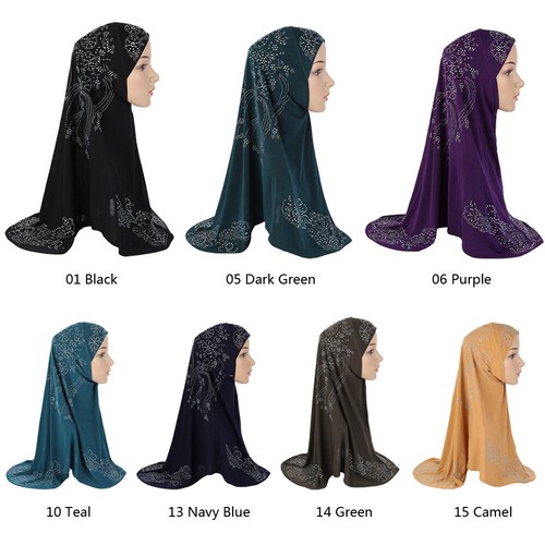 Muslim Women One Piece Amira Hijab Headscarf Pull On Ready Scarf Wrap Shawl Hat - Picture 2 of 27