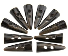 10pcs Dark Coffee Resin Toggle Buttons Horn Tooth Shape Two Holes