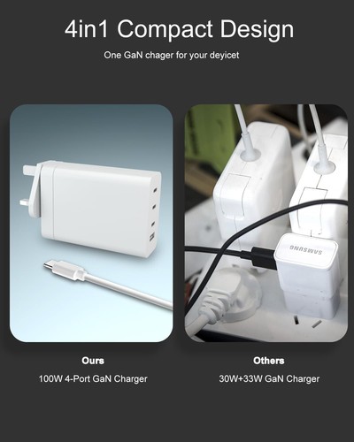 100W USB C Charger MacBook Pro Charger 4-Port USB C Laptop Charger - Picture 6 of 7