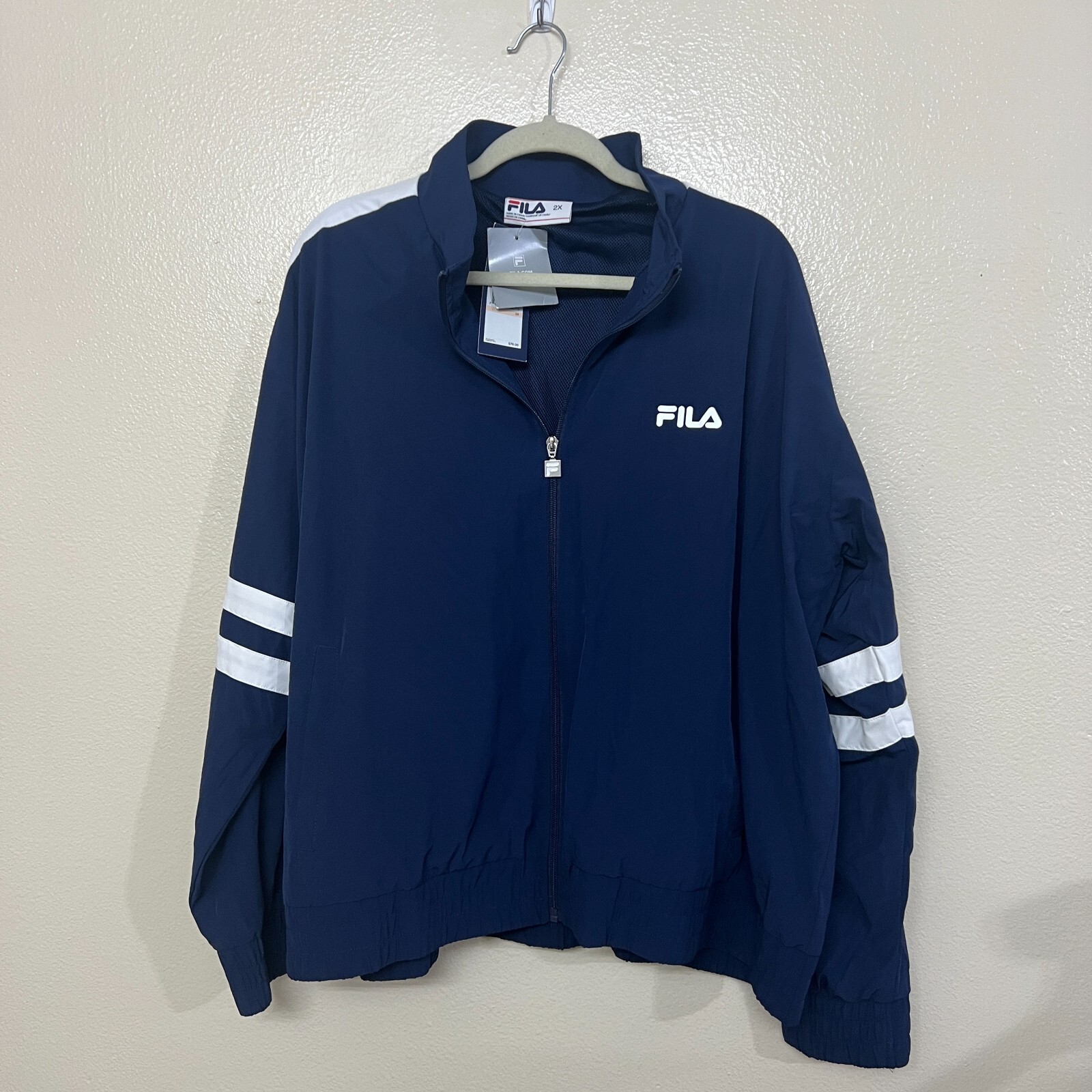 Giacca track con logo Fila Jovia donna taglie forti 2X con cerniera anteriore bianca navy