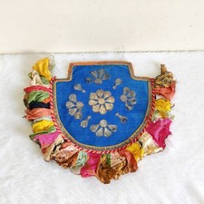 19c Vintage Handwoven Flowers Decorated Handwork Multicolor Fabric Hand Fan HF9