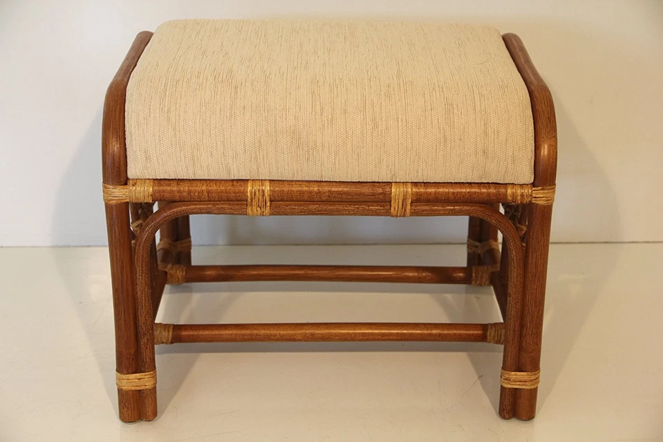 Banqueta Otomana Retangular Feita à Mão Krit Pouf Rattan Vime com Almofada, Conhaque - Imagem 3 de 4