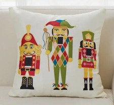 Nutcracker Soldier Trio Embroidered Christmas Throw Pillow Cover Holiday Decor