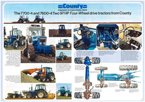 A3 Vintage County Tractor 7700 7600 Advertising Brochure Poster VERY RARE - Picture 1 of 1