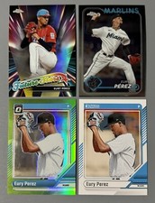 4- 2024 Eury Perez: 2 Donruss Optic Lime Green 048/149, Base; 2 Topps Chrome