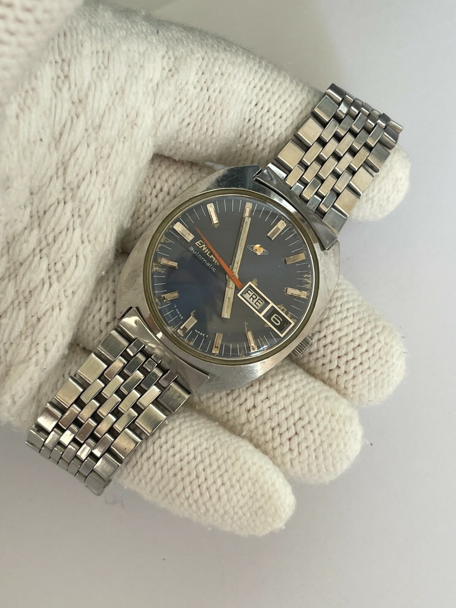 Enicar Ocean Pearl 35mm Gold Tone Steel Day Date Automatic Watch