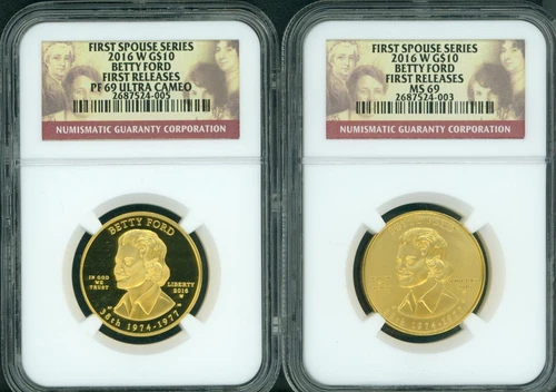 2016-W $10 GOLD SPOUSE BETTY FORD NGC PR69 PF69 MS69 2-Coin SET First Release FR