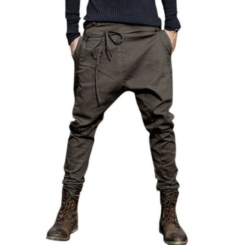 Men Slim fit Fashion Saggy pants Harem Trousers Black Baggy Casual