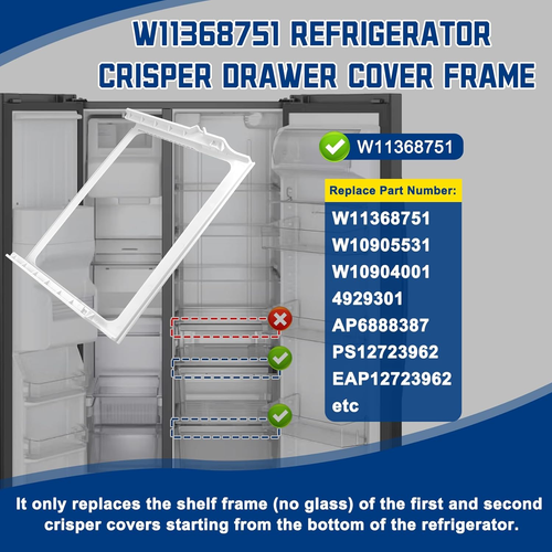 W11368751, W10905531 Refrigerator Shelf Frame(No Glass) Compatible with Whirlpoo - Picture 4 of 12
