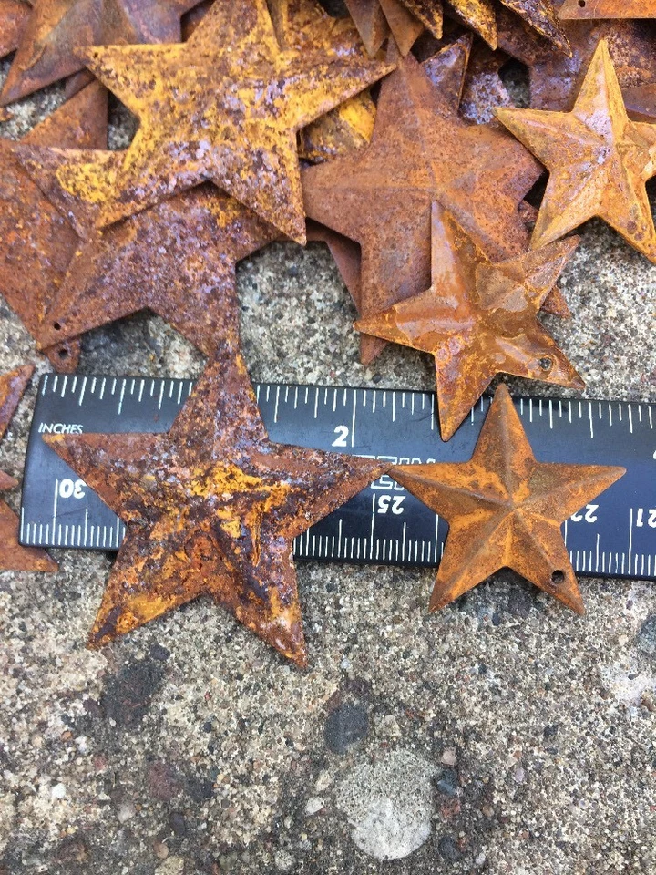 Set 20 Rusty Stars 10- 2.25" & 10- 1.5" Country Metal Barn Star Craft Supplies * - Image 3 of 4
