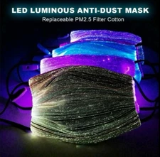 Light Up Face Mask Black 7 LED Colors Dirt Dust Festival Rave *FREE SHIPPING*
