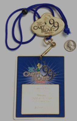 Disneyland Cast Blast 99 bolo string lanyard and Admission ticket Tinkerbell