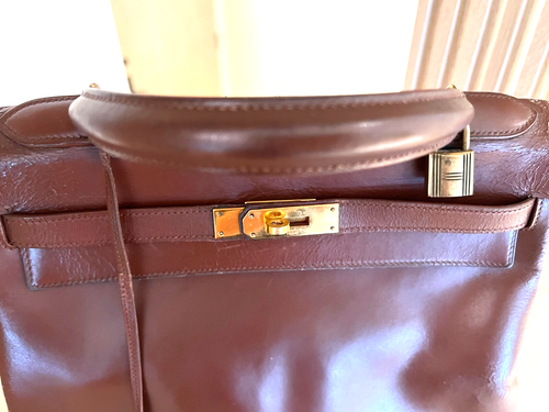 Hermès Kelly 32 Retourne Box Calf 1974 Vintage Brown Handbag with Dustbag As Is - Picture 17 of 24
