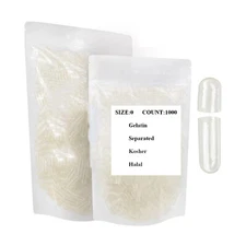 Size 0 Empty Gelatin Capsules 1000 Count Clear Separated Kosher Halal