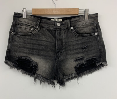 Free People Loving Good Vibrations Denim Shorts Sulfor schwarz UK 10 W28 NEU
