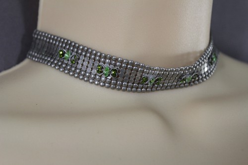 Women Silver Metal Fashion Jewelry Choker Necklace Green Butterfly Narrow Band - Picture 11 of 12