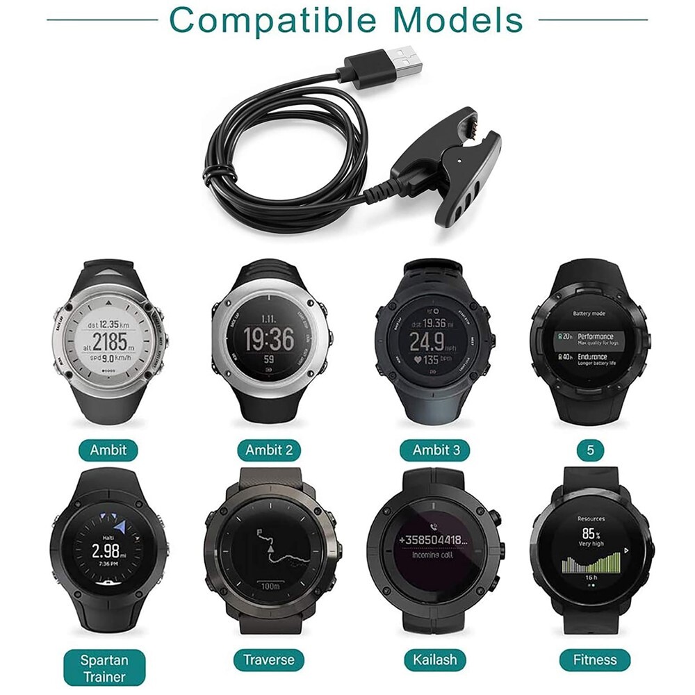 High Security 3ft/1m USB Charging Cable for Suunto 5 3 Fitness/Ambit 321 Kailash
