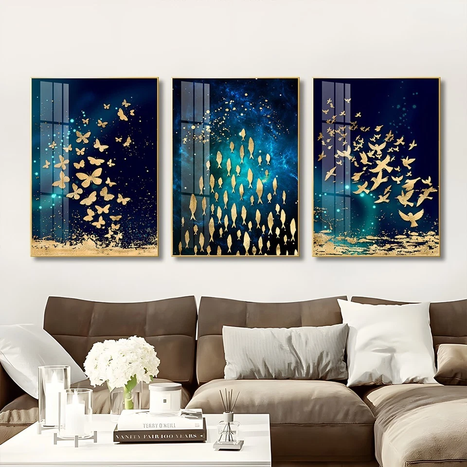 Stunning 3-Piece Crystal Porcelain Paintings | Elegant Home Decor - image 4 of 4